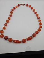 Antieke Carneool Ketting met Gouden Sluiting 585, Ophalen of Verzenden, Rood, Goud