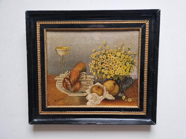 Schilderij - Stilleven met kreeft - A. Schlüter, Antiek en Kunst, Kunst | Schilderijen | Klassiek, Ophalen of Verzenden