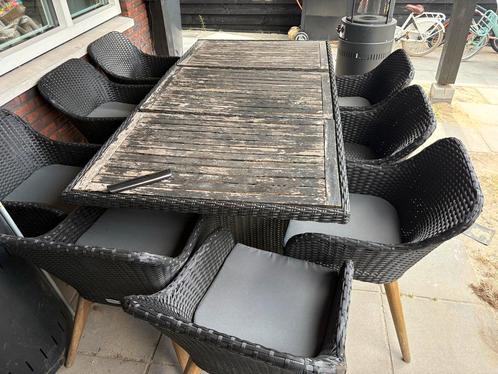 Tuinset - Wicker Tafel & 8 Stoelen, Tuin en Terras, Tuinsets en Loungesets, Gebruikt, Tuinset, Wicker, 8 zitplaatsen, Eettafel