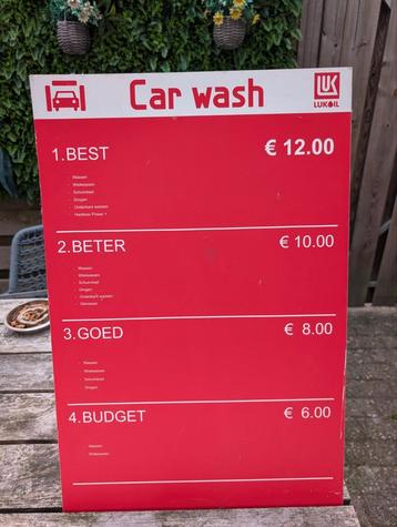 Car Wash Prijsbord voor Mancave benzine station  beschikbaar voor biedingen
