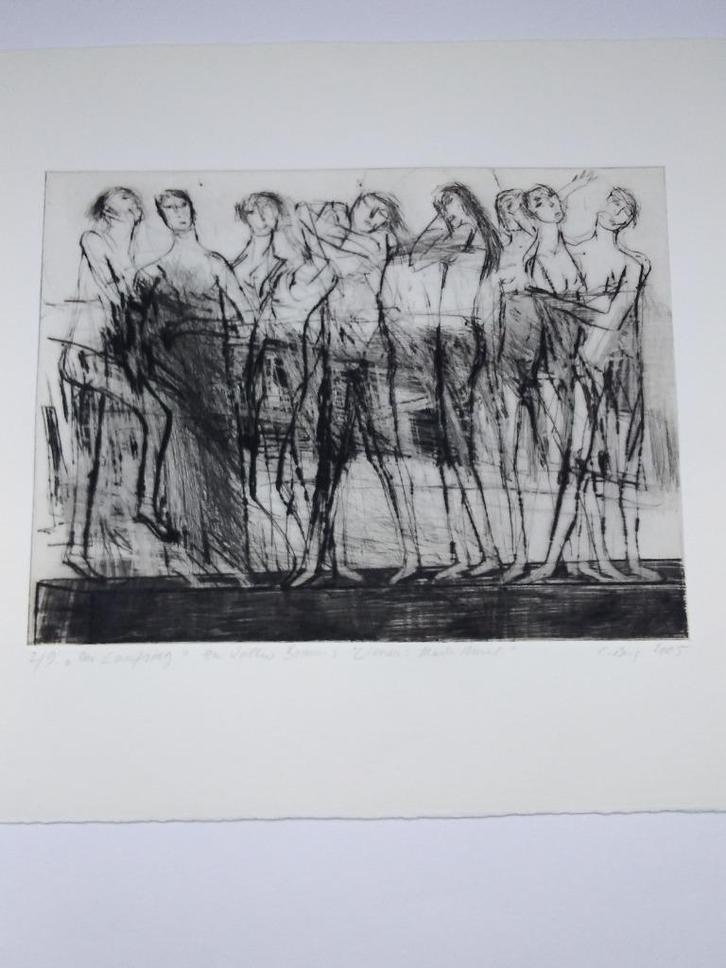 Ets Claudia Berg   “Der Laufsteg    Zu Volker  Braun  2005, Antiek en Kunst, Kunst | Schilderijen | Modern, Ophalen