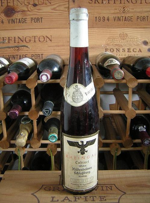 wijn 1954 Rheingau Cabinet Rudesheimer Schlossberg Eltville, Verzamelen, Wijnen, Witte wijn, Overige gebieden, Vol, Ophalen of Verzenden