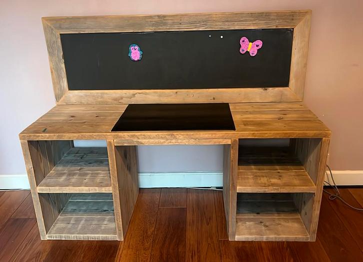 Kinderbureau steigerhout met krijtbord, Kinderen en Baby's, Kinderkamer | Tafels en Stoelen, Gebruikt, Tafel(s), Ophalen