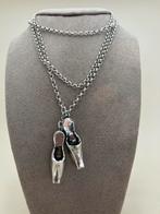 Zeer lange jasseron ketting met breidoppen, Ophalen of Verzenden, Zo goed als nieuw, Zilver, Overige materialen