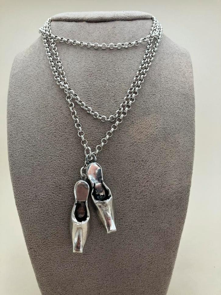 Zeer lange jasseron ketting met breidoppen, Sieraden, Tassen en Uiterlijk, Kettingen, Zo goed als nieuw, Overige materialen, Zilver