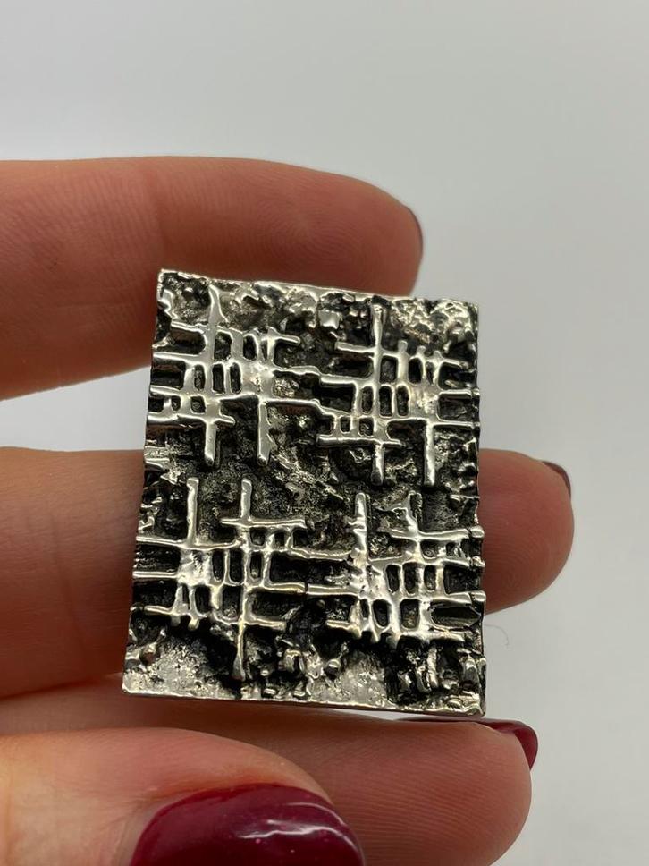 A748 Prachtige zilveren brutalist hanger, Sieraden, Tassen en Uiterlijk, Antieke sieraden, Hanger, Zilver, Ophalen of Verzenden