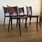 4 tuigleer leer stoelen vintage modern design, Gebruikt, Leer, Ophalen