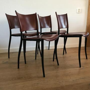 4 tuigleer leer stoelen vintage modern design
