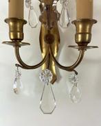 Set antieke koperen / messing wandlampjes met glazen pegels, Antiek en Kunst, Antiek | Lampen, Ophalen of Verzenden