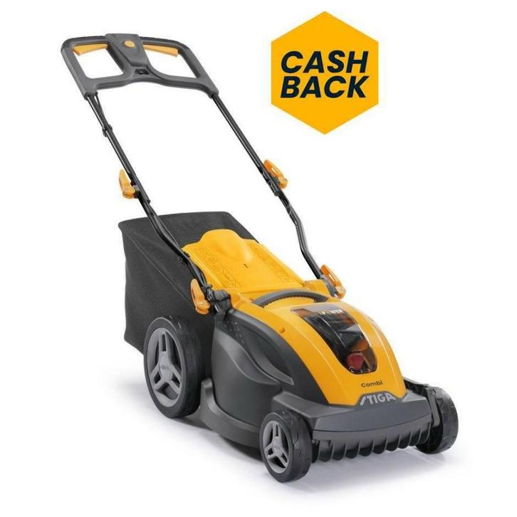 Stiga COMBI 340e Kit incl. 48V 4 Ah Li-ion accu maaier, Tuin en Terras, Grasmaaiers, Nieuw, Accu-grasmaaier, 30 t/m 39 cm, Cirkelmaaier