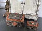 Thailand handwerk kist set stenen en metaal bewerkt oosters, Huis en Inrichting, Woonaccessoires | Kisten, Metaal, Minder dan 50 cm