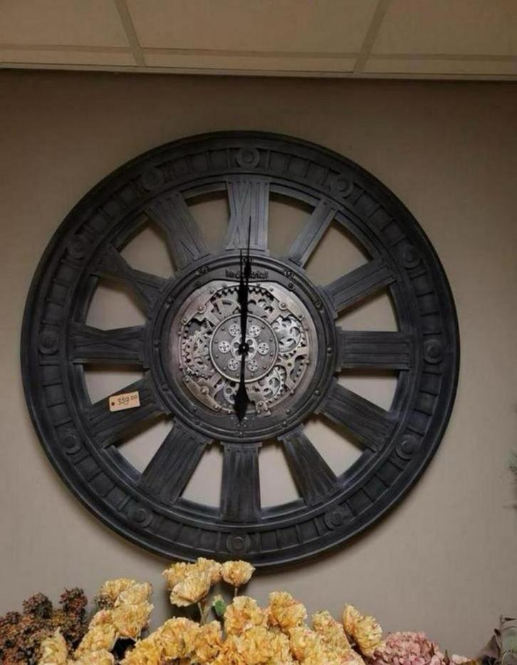 Grote klok met draaiende radertjes, Huis en Inrichting, Woonaccessoires | Klokken, Nieuw, Wandklok, Ophalen