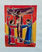 Crucifixion Jezus. Abstract surrealisme. Sign. 37/43 cm, Verzamelen, Religie, Overige typen, Christendom | Katholiek, Zo goed als nieuw