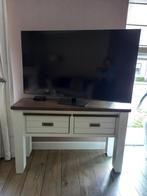 Wandtafel bruin blad, witte poten incl. 2 lades, Gebruikt, 100 tot 150 cm, Ophalen of Verzenden, 25 tot 50 cm