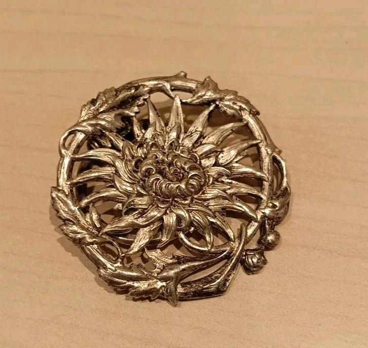 Art Nouveau Broche Sterling zilver Dahlia bloem, Sieraden, Tassen en Uiterlijk, Antieke sieraden, Broche, Zilver, Verzenden
