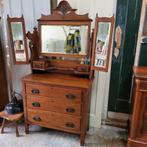 Brocante vintage oude kaptafel ladekast met drieluikspiegel, Ophalen