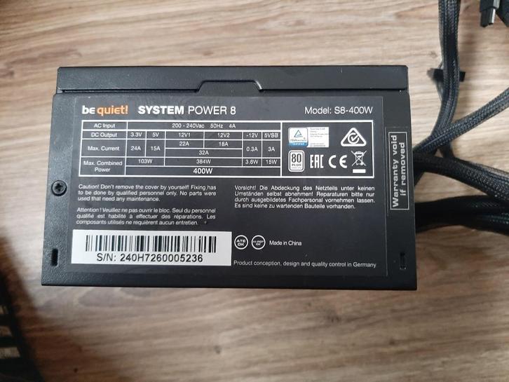 Be Quiet 400 Watt voeding, Computers en Software, Interne voedingen, Zo goed als nieuw, Ophalen