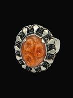 Zilveren Ring met bloedkoraal, Sieraden, Tassen en Uiterlijk, Antieke sieraden, Verzenden, Zilver, Ring
