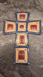 Koperen Kruis met Emaille - 8.5x6cm, Antiek en Kunst, Ophalen of Verzenden