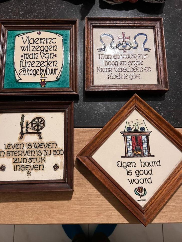 4 vintage kaders met spreuken, keramieken tegels, Antiek en Kunst, Antiek | Wandborden en Tegels, Ophalen of Verzenden
