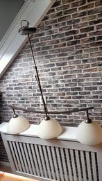 Bronzen hanglamp met 3 kelken en dimmer, Gebruikt, Ophalen of Verzenden, Glas, 75 cm of meer