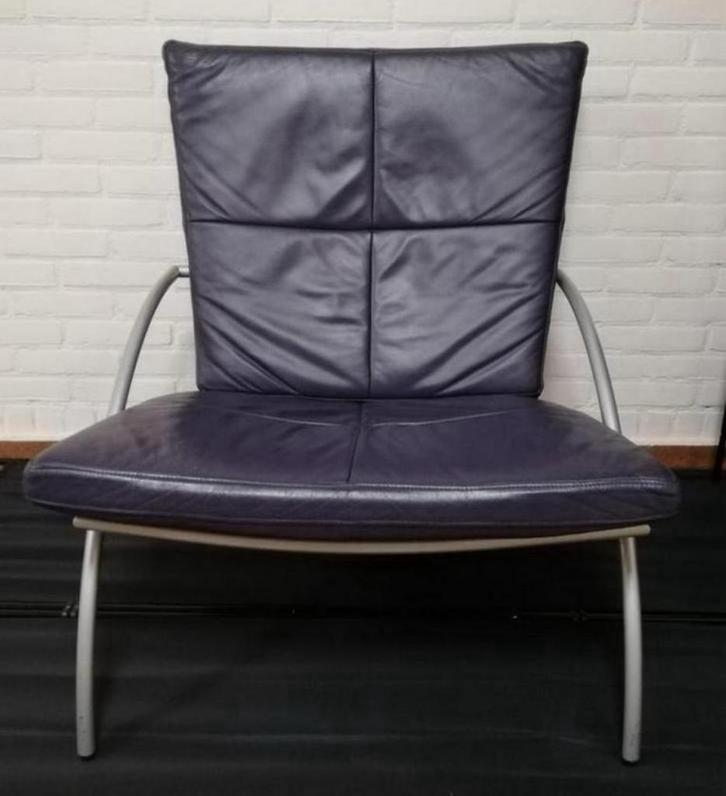 Vintage blauwe fauteuil Harvink Uncle Sam.160, Huis en Inrichting, Fauteuils, Zo goed als nieuw, Kunststof, Metaal, Stof, 50 tot 75 cm