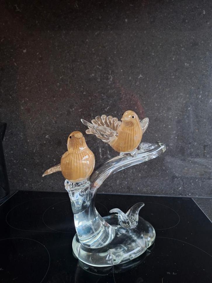 Murano Glaskunst gouden Vogels op Tak, Antiek en Kunst, Antiek | Glas en Kristal, Ophalen
