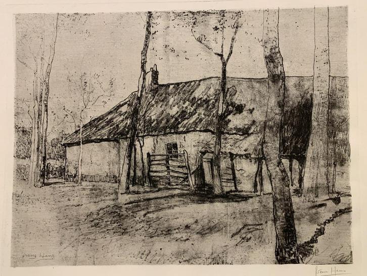 Frans Hens (1856-1928) Grote ets Boerderij, Antiek en Kunst, Kunst | Etsen en Gravures, Ophalen of Verzenden