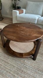 Mango houten salontafel rond met rotan, Ophalen, 50 tot 100 cm, Rond, Zo goed als nieuw