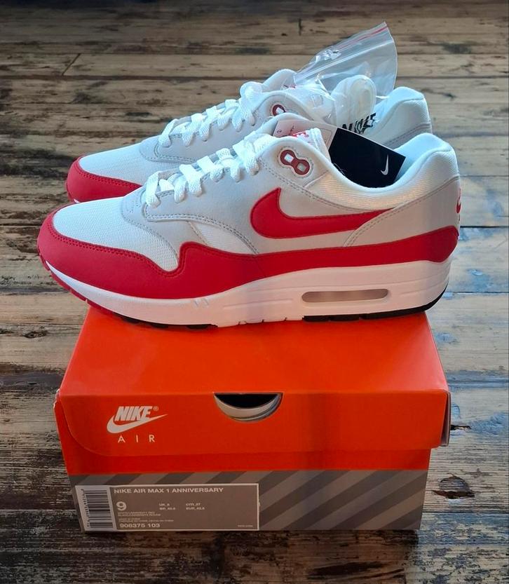 Nike Air Max 1 Anniversary Red 42.5 Nieuw, Kleding | Heren, Schoenen, Nieuw, Sneakers of Gympen, Wit, Ophalen of Verzenden