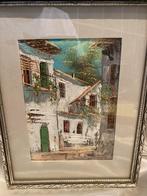 Olieverf Schilderij Mediterraan Straatje, Gesigneerd, Lijst, Ophalen of Verzenden