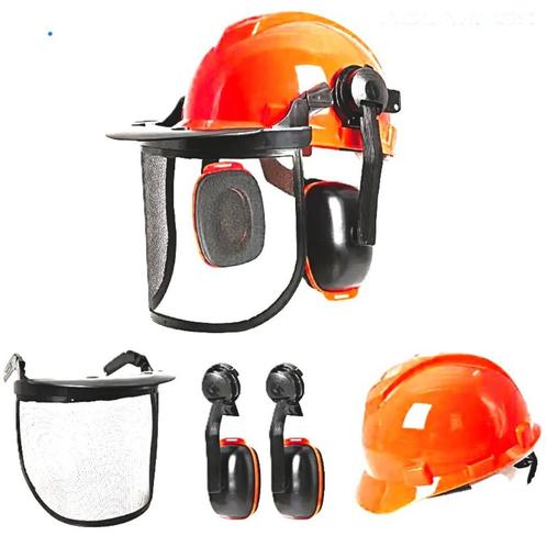Bosbouw helm met verstelbare oorbeschermers en gezichtgaas, Doe-het-zelf en Verbouw, Veiligheidshelmen, Nieuw, Ophalen of Verzenden