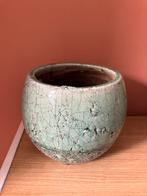 Zware bloempot groen met oude look, Rond, Ophalen of Verzenden, Zo goed als nieuw, Minder dan 25 cm