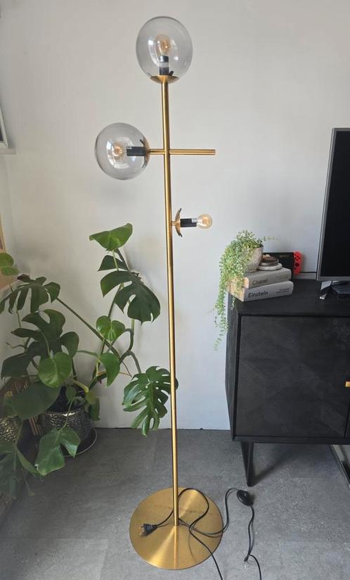 Kwantum vloerlamp geborsteld mat goud 3 bollen H163cm, Huis en Inrichting, Lampen | Vloerlampen, Zo goed als nieuw, 150 tot 200 cm