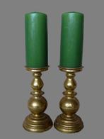 Antieke zwaar koperen kandelaars met dikke waskaarsen, Antiek en Kunst, Ophalen, Koper of Brons