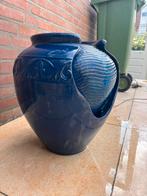 blauwe terracotta look vaas met fontein en led verlichting, Blauw, Ophalen of Verzenden, Minder dan 50 cm, Glas