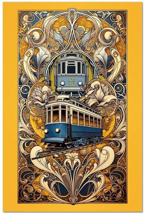 NZH ART NOUVEAU stl Alphonse Mucha tram poster, Verzamelen, Spoorwegen en Tramwegen, Nieuw, Tram, Kaart of Prent, Verzenden