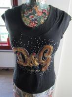 D1124 Shirt top mt S zwart goud strass pailletten, Zonder mouw, Zo goed als nieuw, Maat 36 (S), Zwart