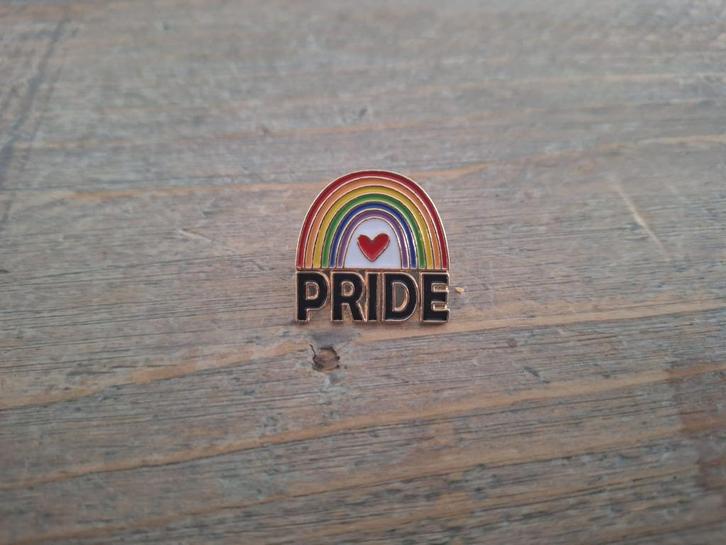 1 mooie regenboog te tekst met de tekst PRIDE te koop, Verzamelen, Speldjes, Pins en Buttons, Nieuw, Speldje of Pin, Overige onderwerpen