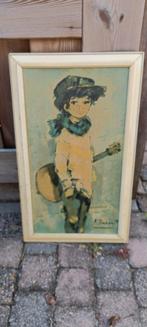 aquarel jongetje met gitaar van M. Dupont, Antiek en Kunst, Ophalen of Verzenden