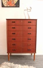 Vintage Deense ladekast jaren 60 in teak mid century design, Huis en Inrichting, Kasten | Ladekasten, Gebruikt, 100 tot 150 cm
