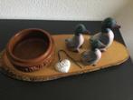 Mooie gelakte houten plank-houten bakje -3 houten eendjes, Ophalen of Verzenden, Zo goed als nieuw, Ovaal, Hout