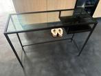 Bijzettaffel glas en zwart staal, Ophalen, 50 tot 100 cm, Glas, Zo goed als nieuw