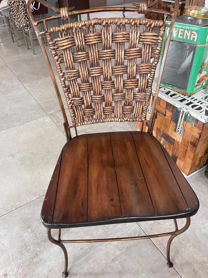 Prachtig gietijzeren stoel met houten zitting en bananen bla, Huis en Inrichting, Stoelen, Eén, Bruin, Ophalen