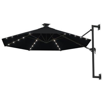 Wandparasol met LED's en metalen paal 300 cm zwart, Tuin en Terras, Parasols, Nieuw, Muurparasol, 3 tot 4 meter, Waterdicht, Ophalen of Verzenden