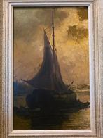 Bomschuit met vissers, G.H. Breitner,1857-1923, maroufle, Antiek en Kunst, Ophalen