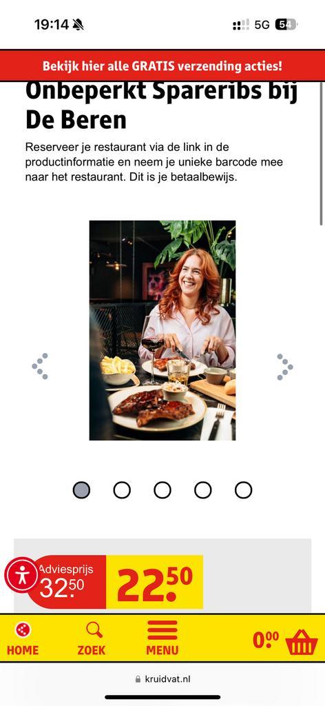 Onbeperkt spareribs bij De Beren, Tickets en Kaartjes, Kortingen en Cadeaubonnen