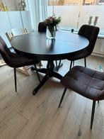Ronde tafel, zwart, Huis en Inrichting, Complete eetkamers, Ophalen, Zo goed als nieuw, 4 tot 6 stoelen