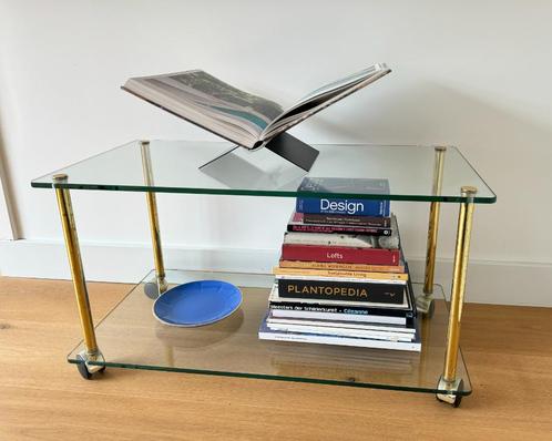 Glazen bijzettafel op wieltjes - snel weg ivm verhuizing, Huis en Inrichting, Tafels | Bijzettafels, Zo goed als nieuw, Rechthoekig