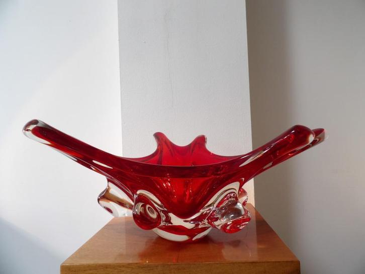 Murano grote Sixties Schaal Splash, rood, Antiek en Kunst, Antiek | Glas en Kristal, Ophalen of Verzenden